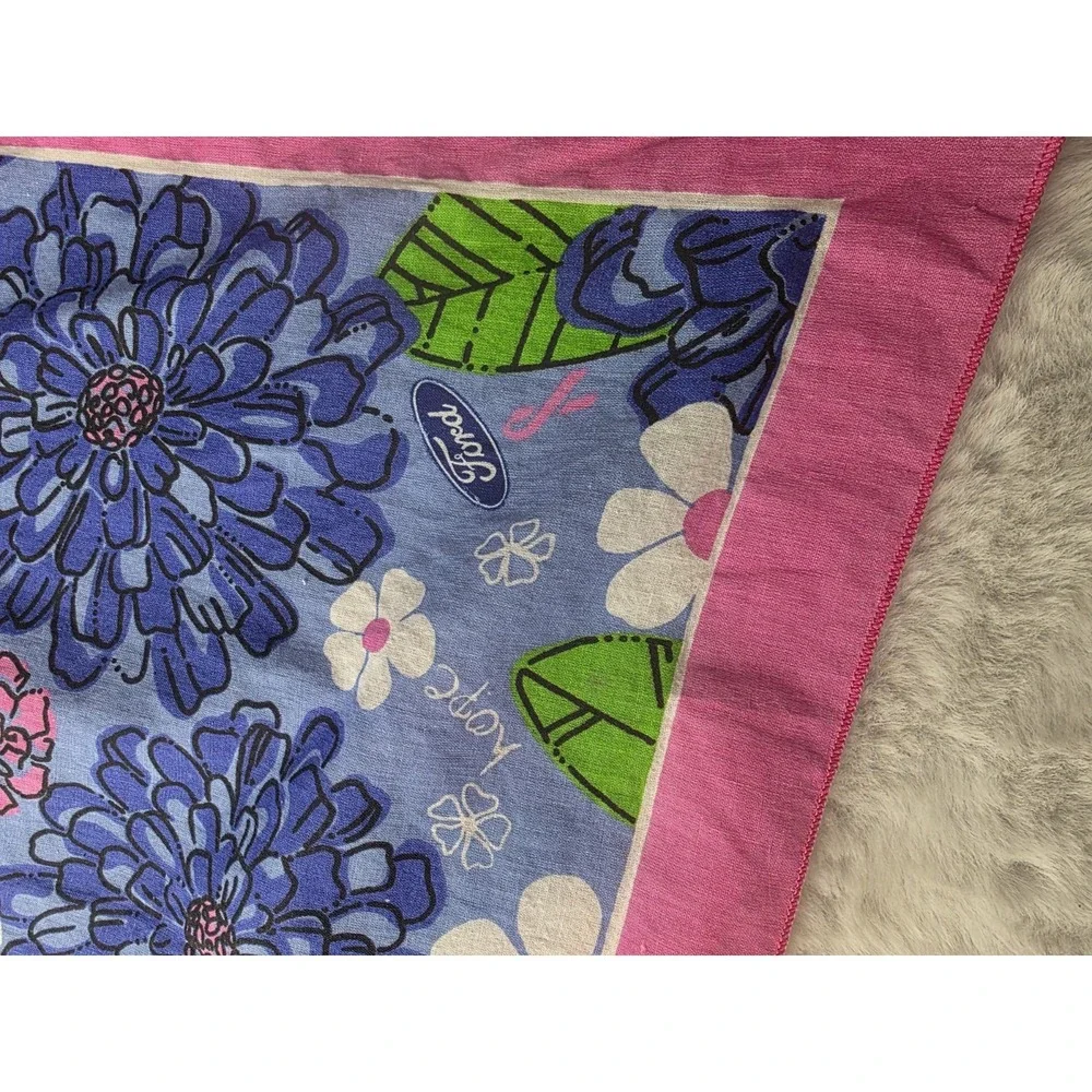 2 Lilly Pulitzer Ford Pink Blue Breast Cancer Bandana Scarf 20‎ Square Cotton